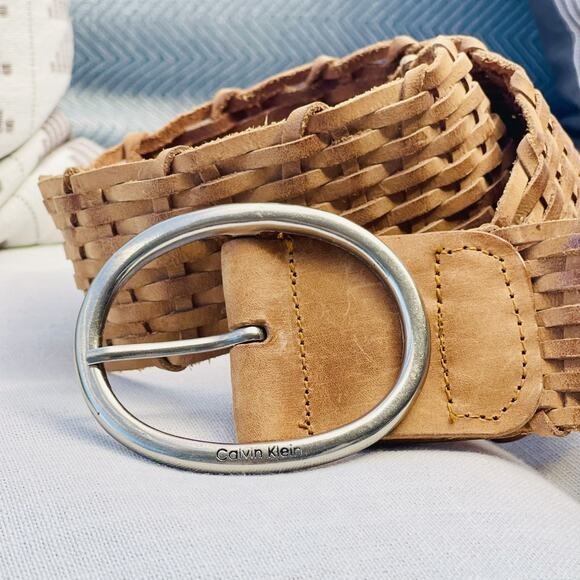 Boho Vintage Calvin Klein braided leather belt w/ buckle S-M - Picture 4 of 5